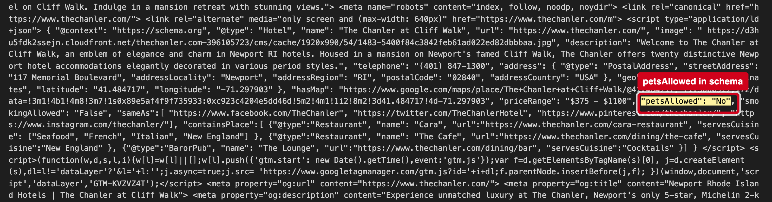 Screenshot: Your pet policy is published to machines as a flat "No"